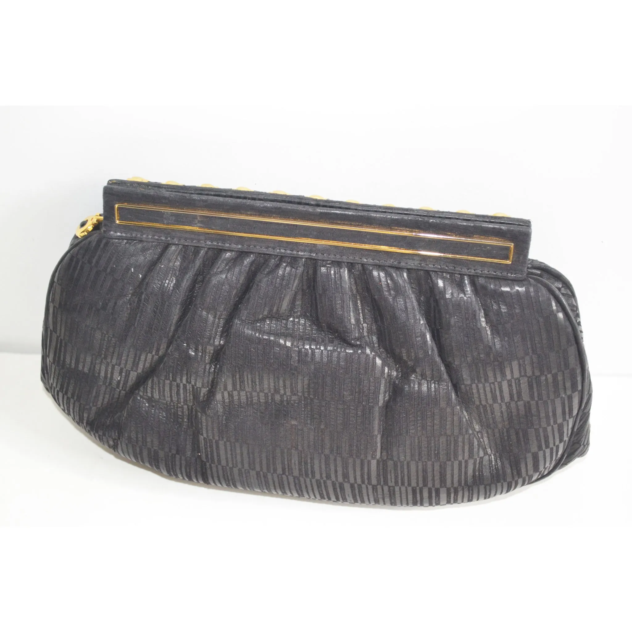 Black Leather Jeweled Clutch Purse By Ashneil