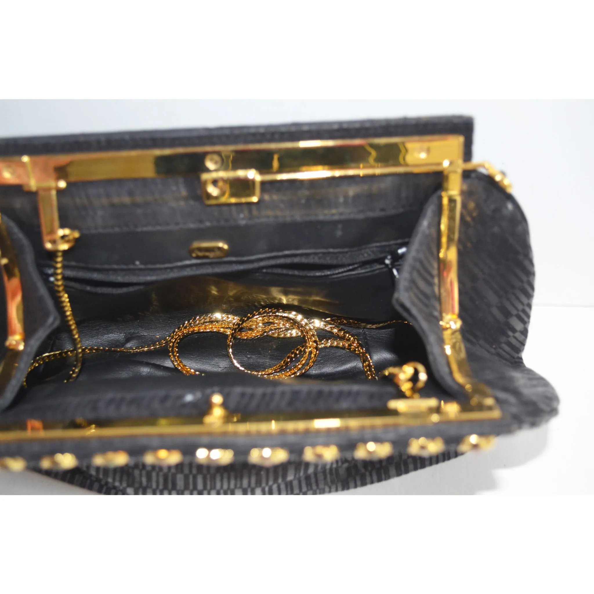 Black Leather Jeweled Clutch Purse By Ashneil
