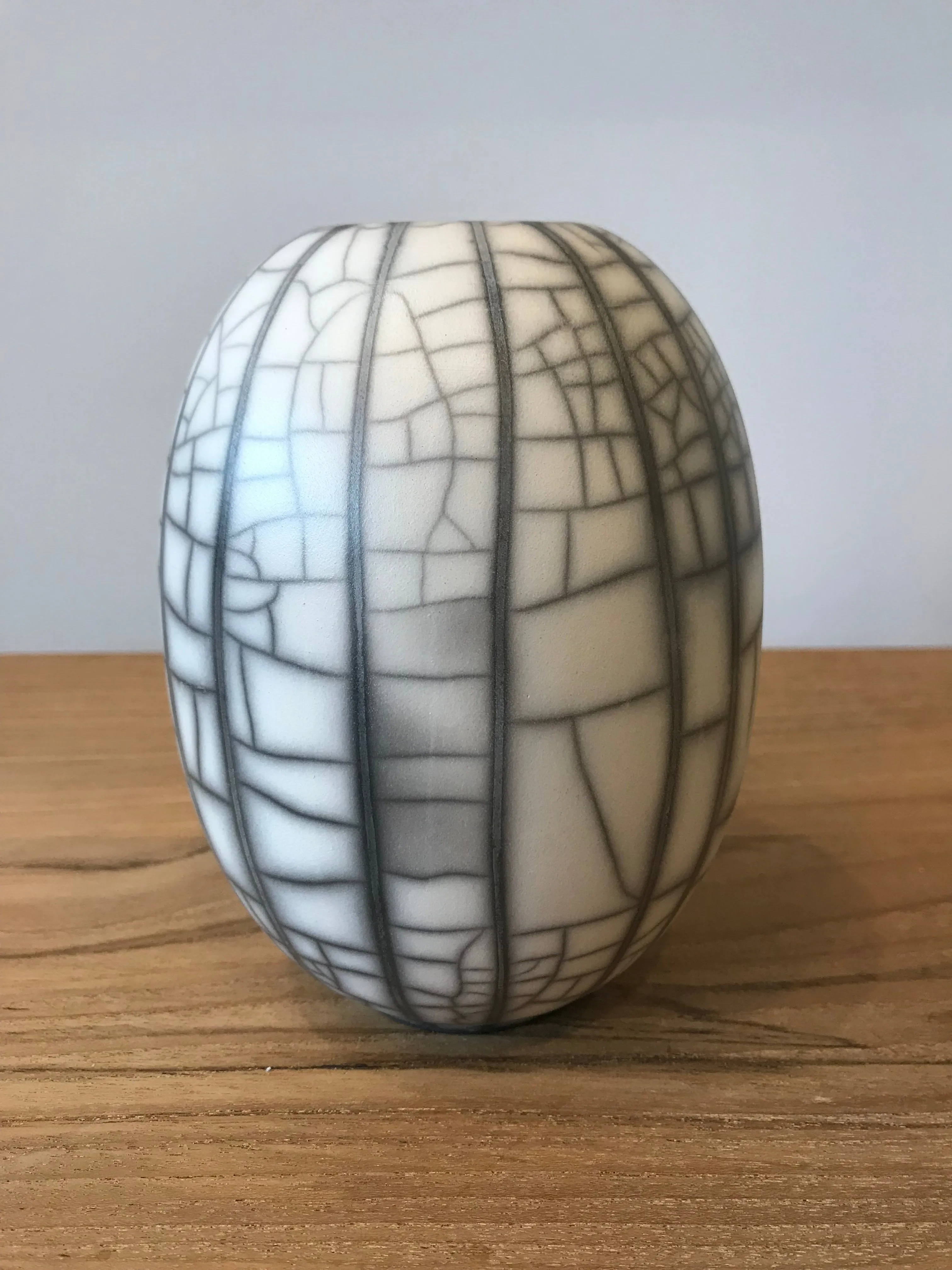 Black Line Naked Raku Craquele Vase