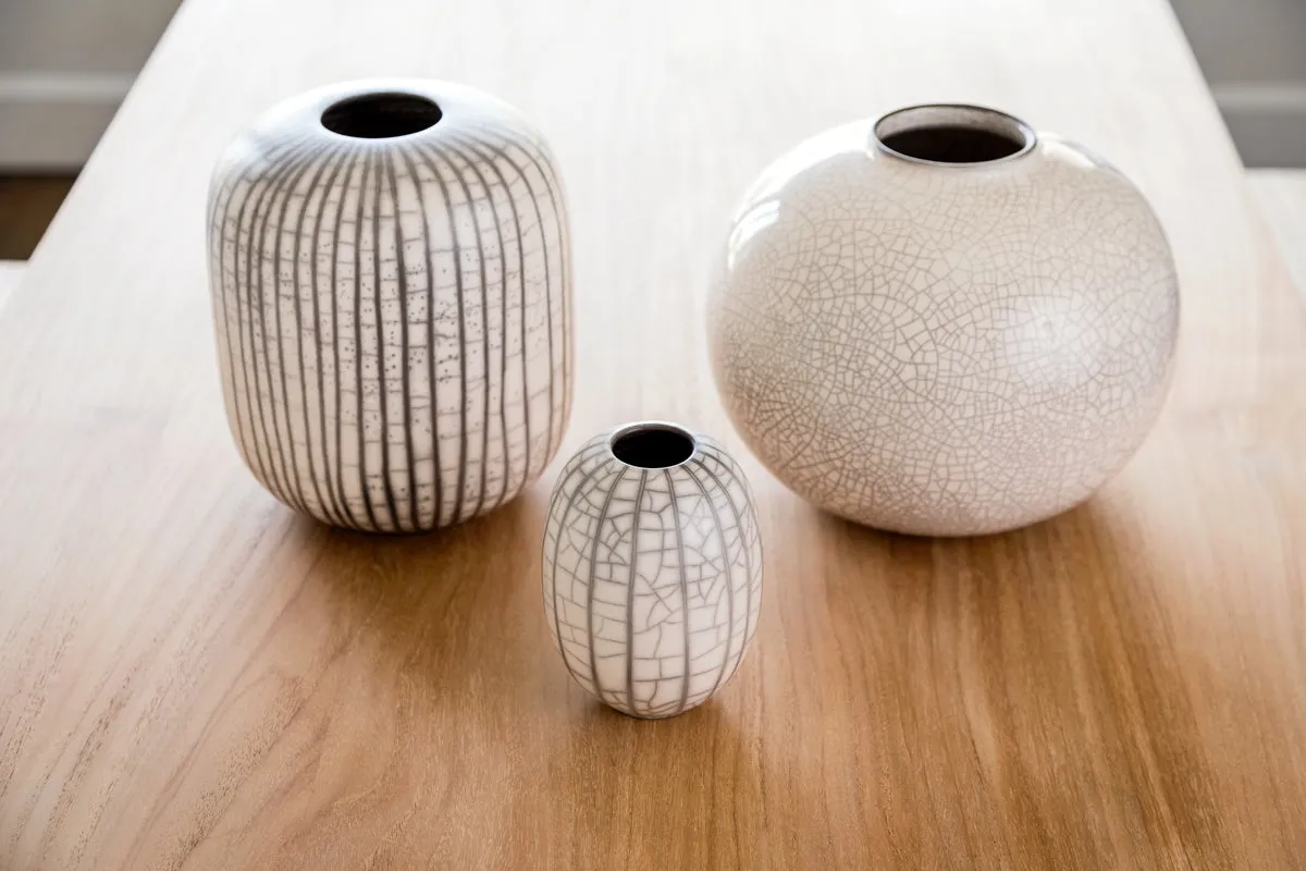 Black Line Naked Raku Craquele Vase