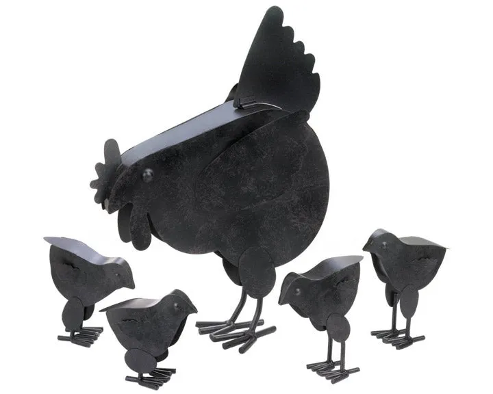 Black mother hen with chicks sculpture