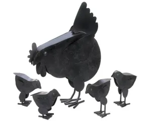 Black mother hen with chicks sculpture