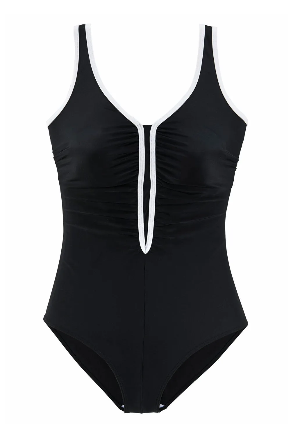 Black Sporty Swimsuit with Contrast Piping