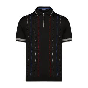 Black with Multi Wavy Trim Short Sleeve Knit Polo