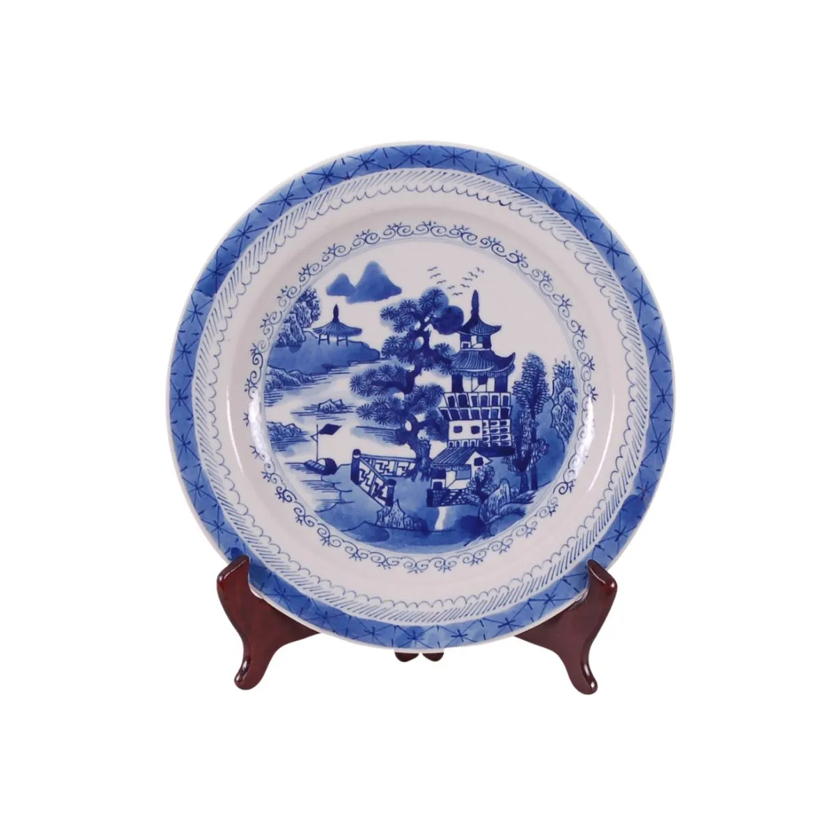 Blue and White Chinese Porcelain Plate, Canton Design