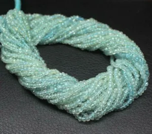 Blue Aquamarine Faceted Rondelle Loose Gemstone Spacer Bead Strand 13" 3-3.5mm