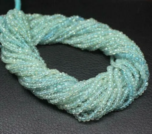 Blue Aquamarine Faceted Rondelle Loose Gemstone Spacer Bead Strand 13" 3-3.5mm