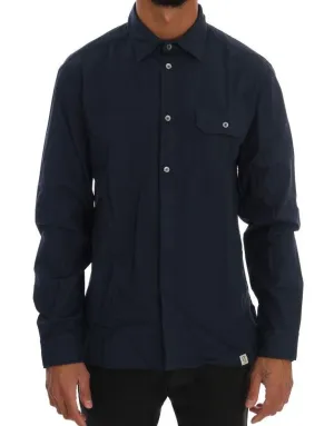 Blue Casual Cotton Long Sleeve Shirt