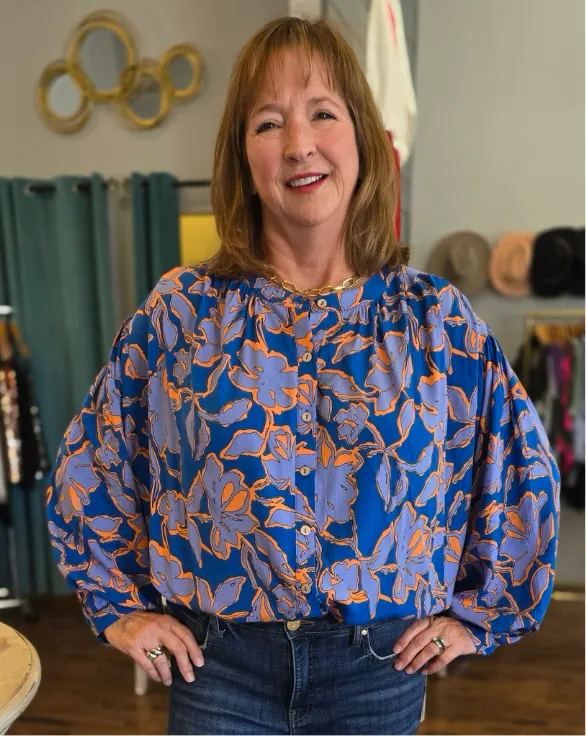 Blue Wing Floral Top