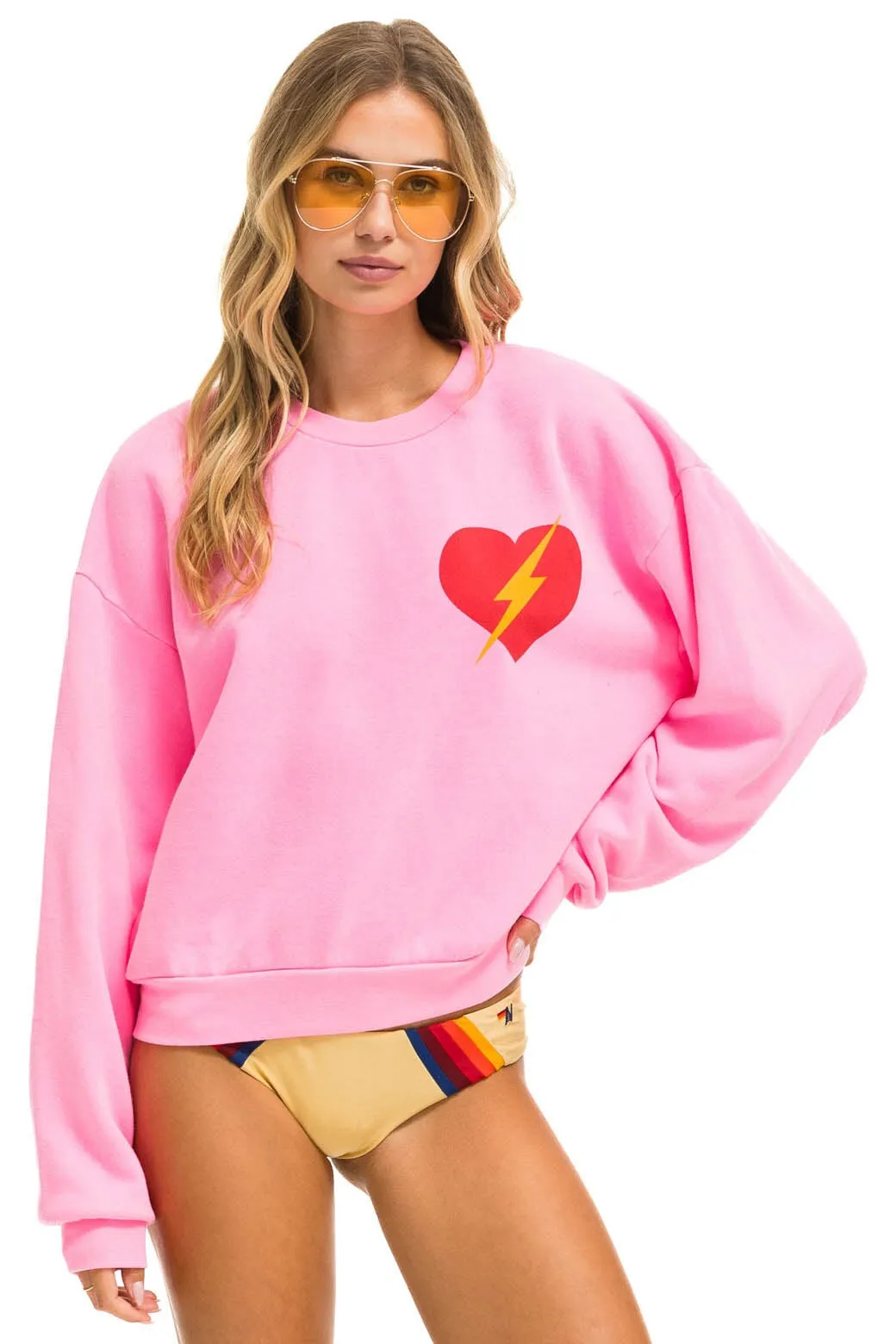 BOLT HEART RELAXED CREW SWEATSHIRT - NEON PINK