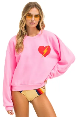BOLT HEART RELAXED CREW SWEATSHIRT - NEON PINK