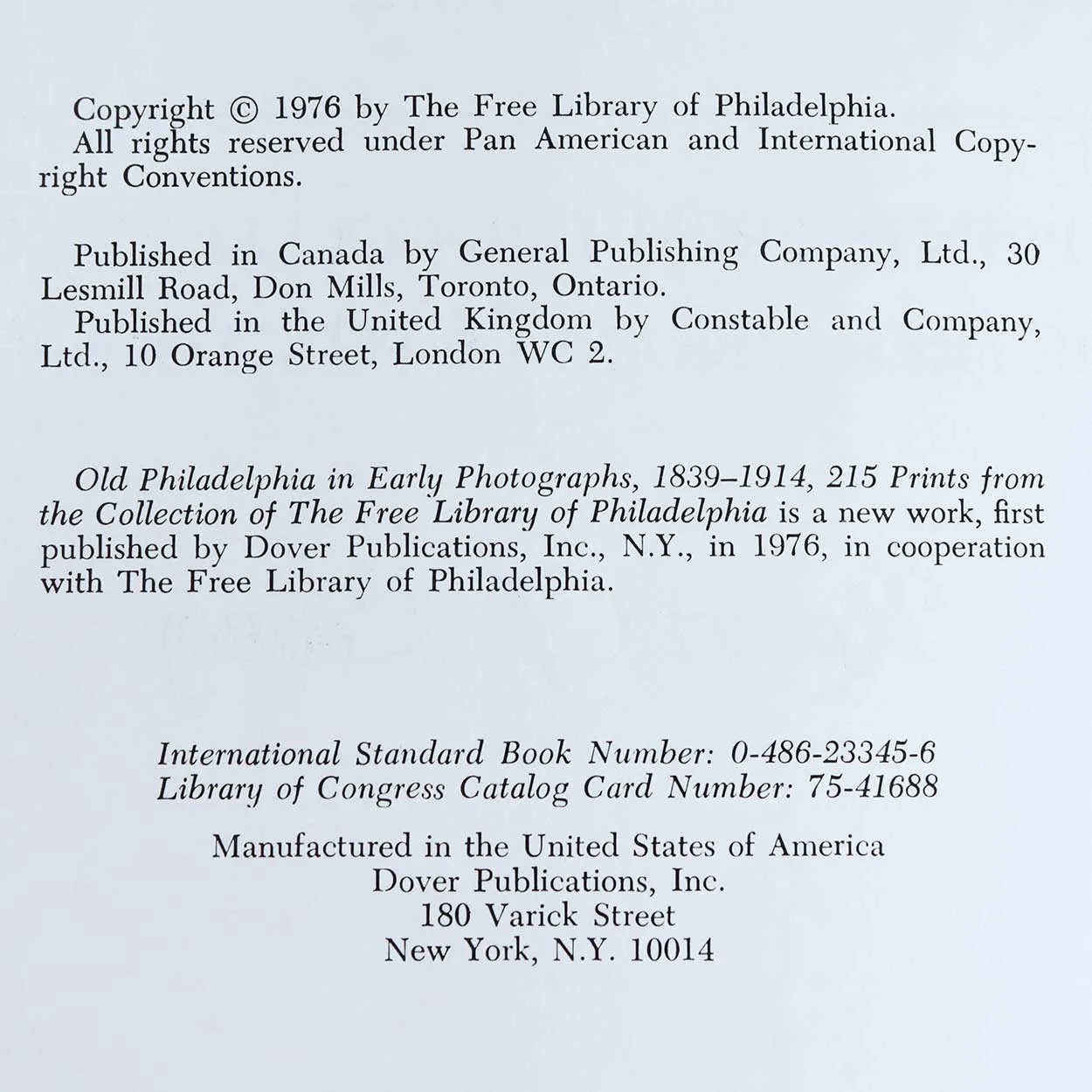 Book: Old Philadelphia in Early Photographs 1839-1914 by Robert E. Looney