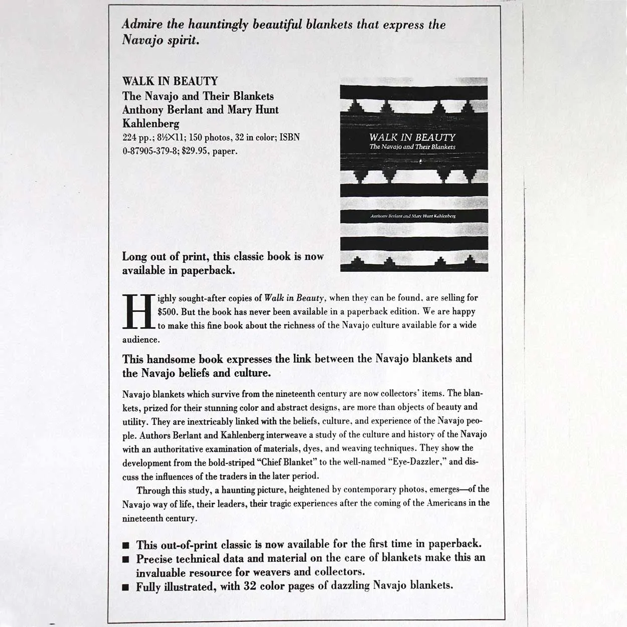 Book: Walk in Beauty: The Navajo and Their Blankets by A. Berlant & M. H. Kahlenberg
