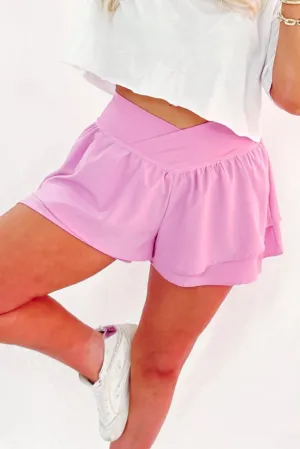 Bright Pink Crossover Tiered Flowy Shorts