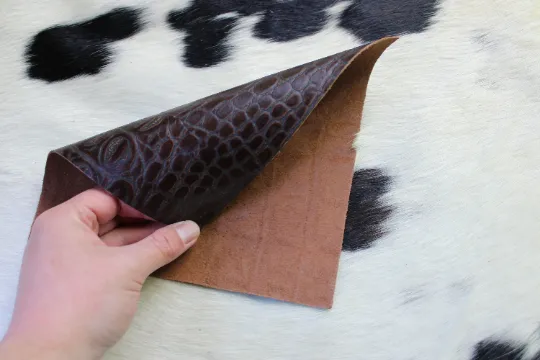 Brown Embossed  Cowhide LEATHER PRE CUT Pieces | 12"x12" Precuts Sheets for Crafts