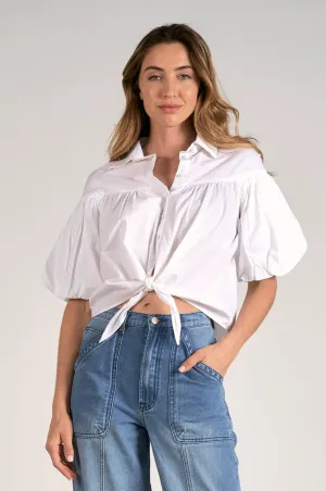 Bubble Sleeve Button Up {White}