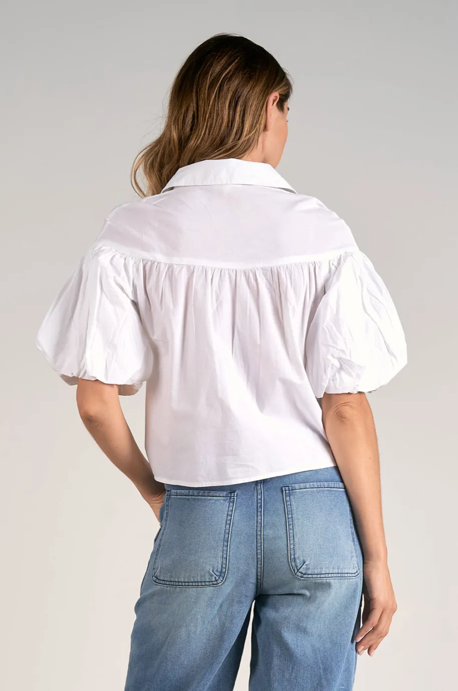 Bubble Sleeve Button Up {White}