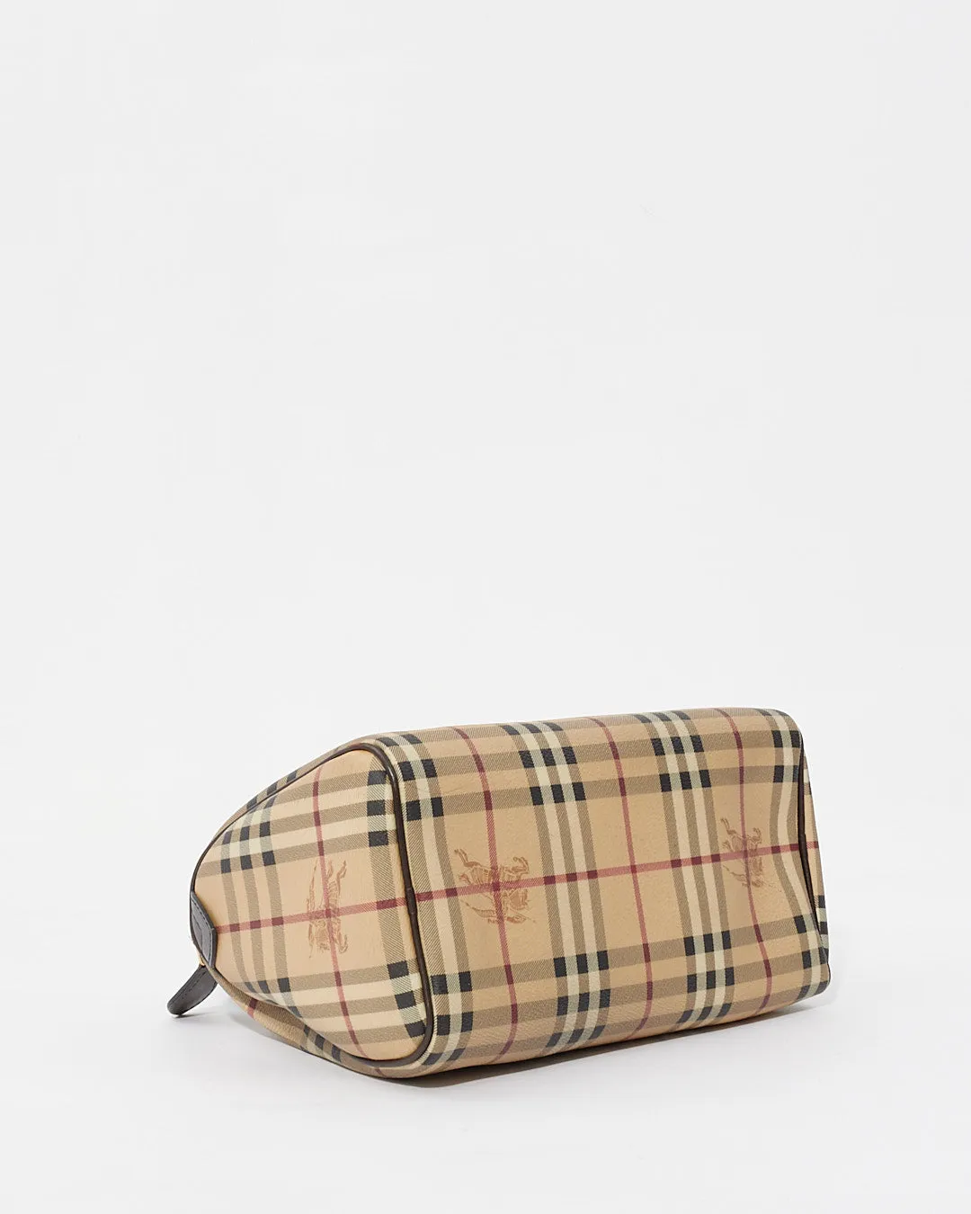 Burberry Brown Leather Check Print Bowling Bag