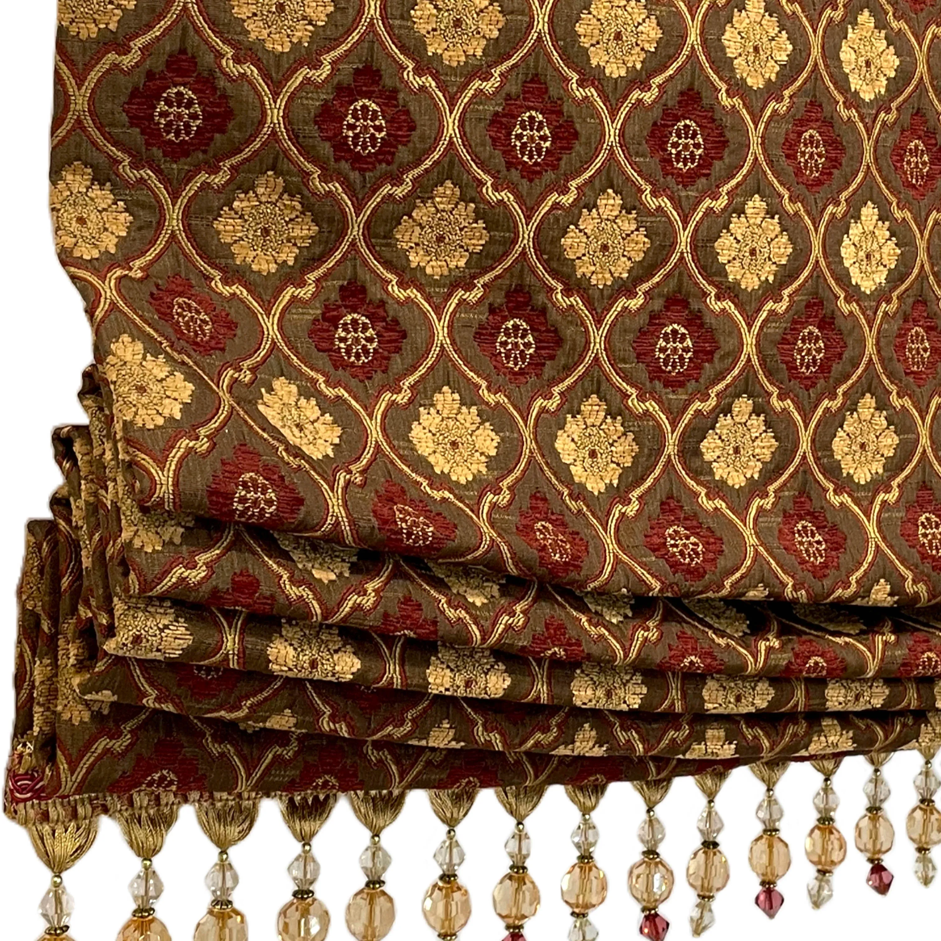 Burgundy Floral Medallion Relaxed Roman Shade