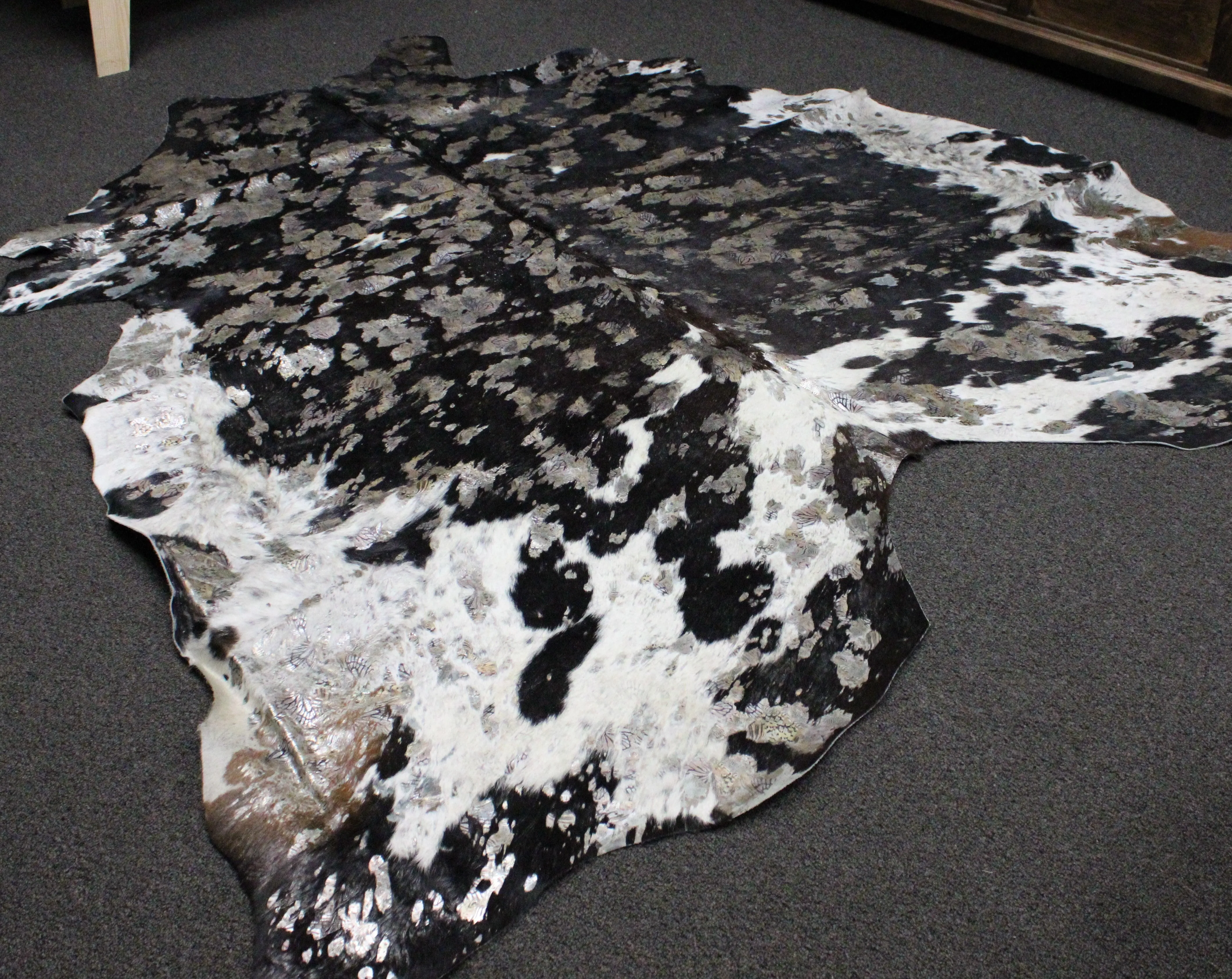 Butterfly Print  on  black & white COWHIDE -90x86 INCHES - Premium Cowhide