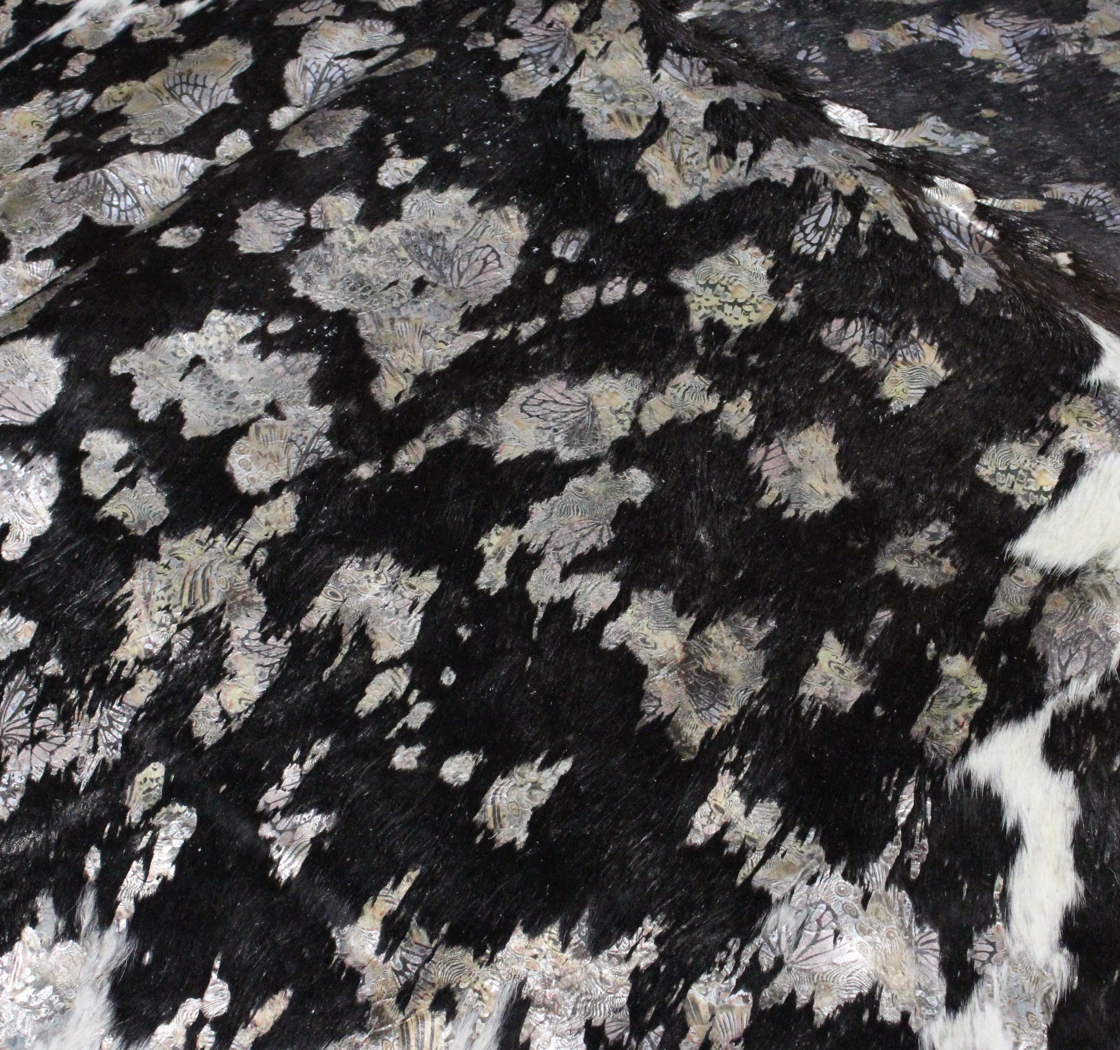 Butterfly Print  on  black & white COWHIDE -90x86 INCHES - Premium Cowhide