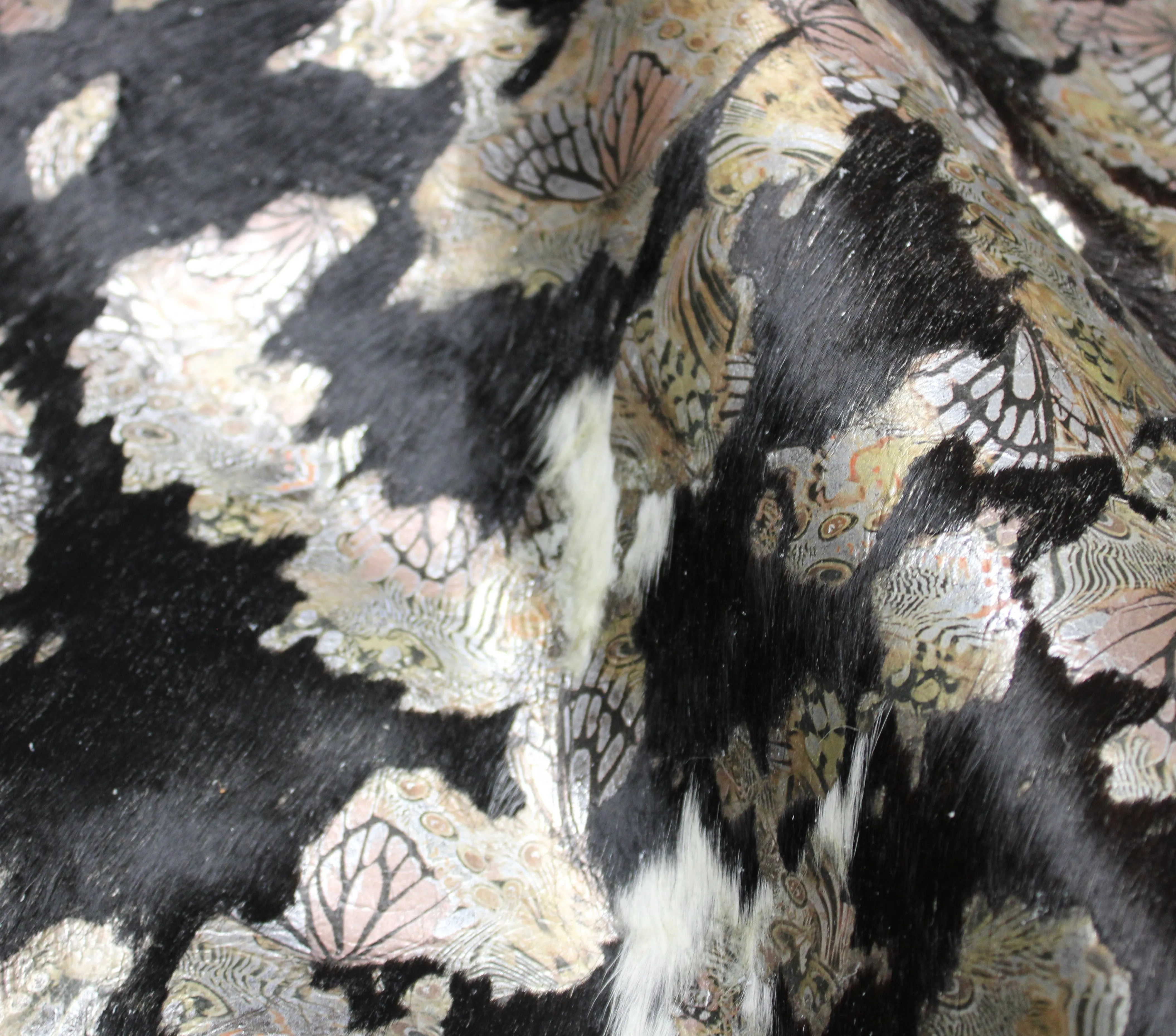 Butterfly Print  on  black & white COWHIDE -90x86 INCHES - Premium Cowhide