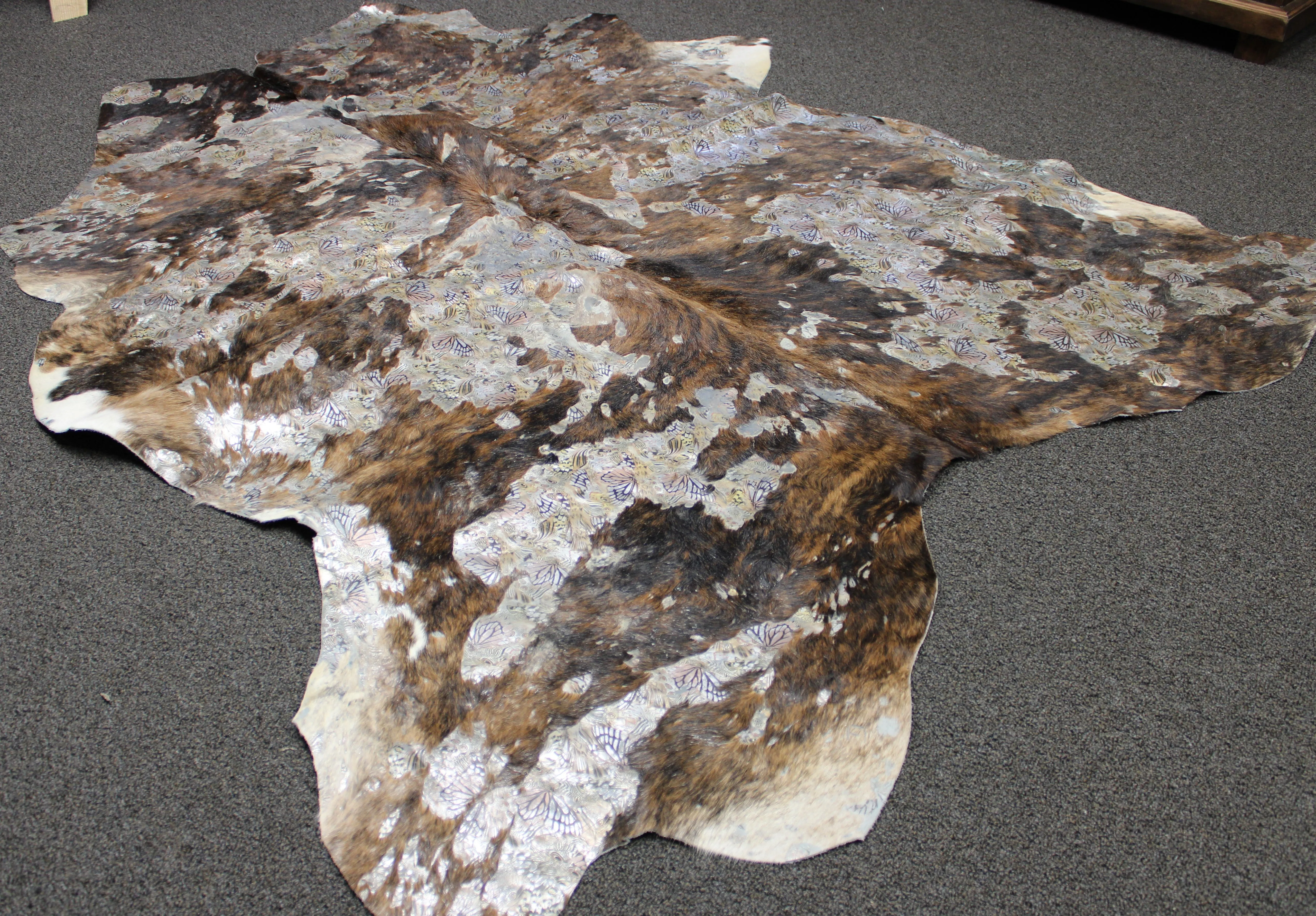 Butterfly Print on Brindle COWHIDE - 80 x 63 INCHES - Premium Cowhide Leather