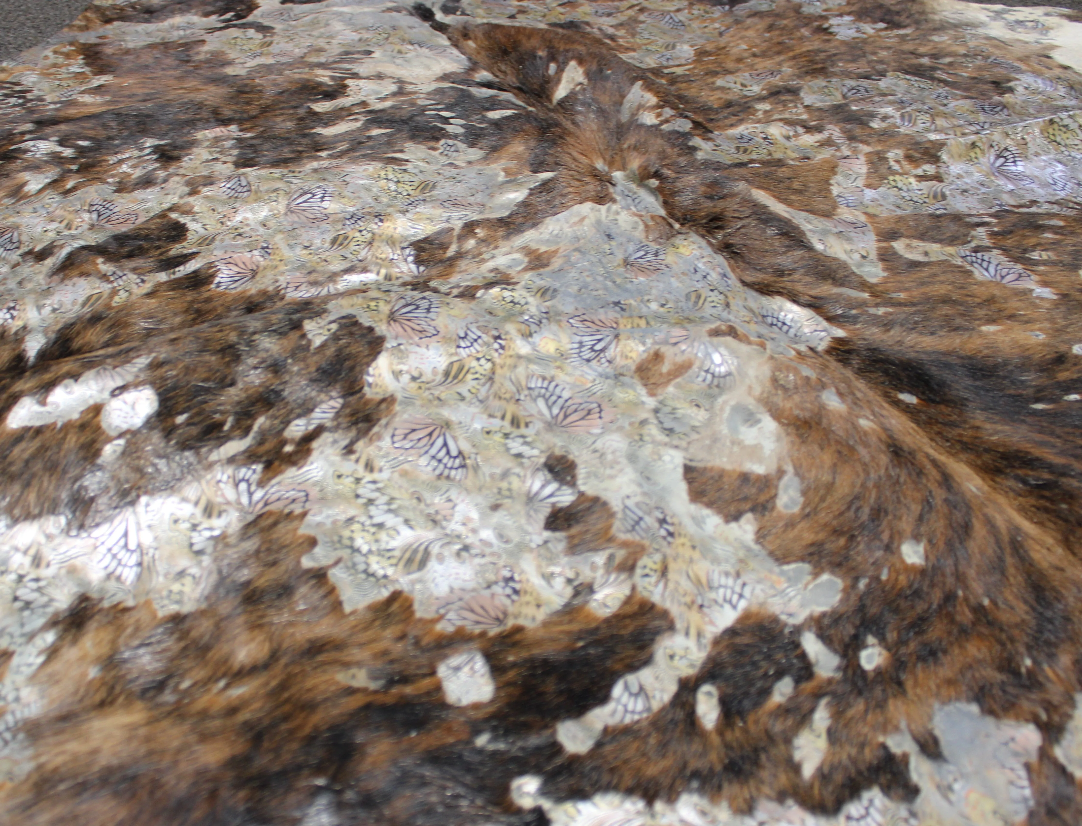 Butterfly Print on Brindle COWHIDE - 80 x 63 INCHES - Premium Cowhide Leather