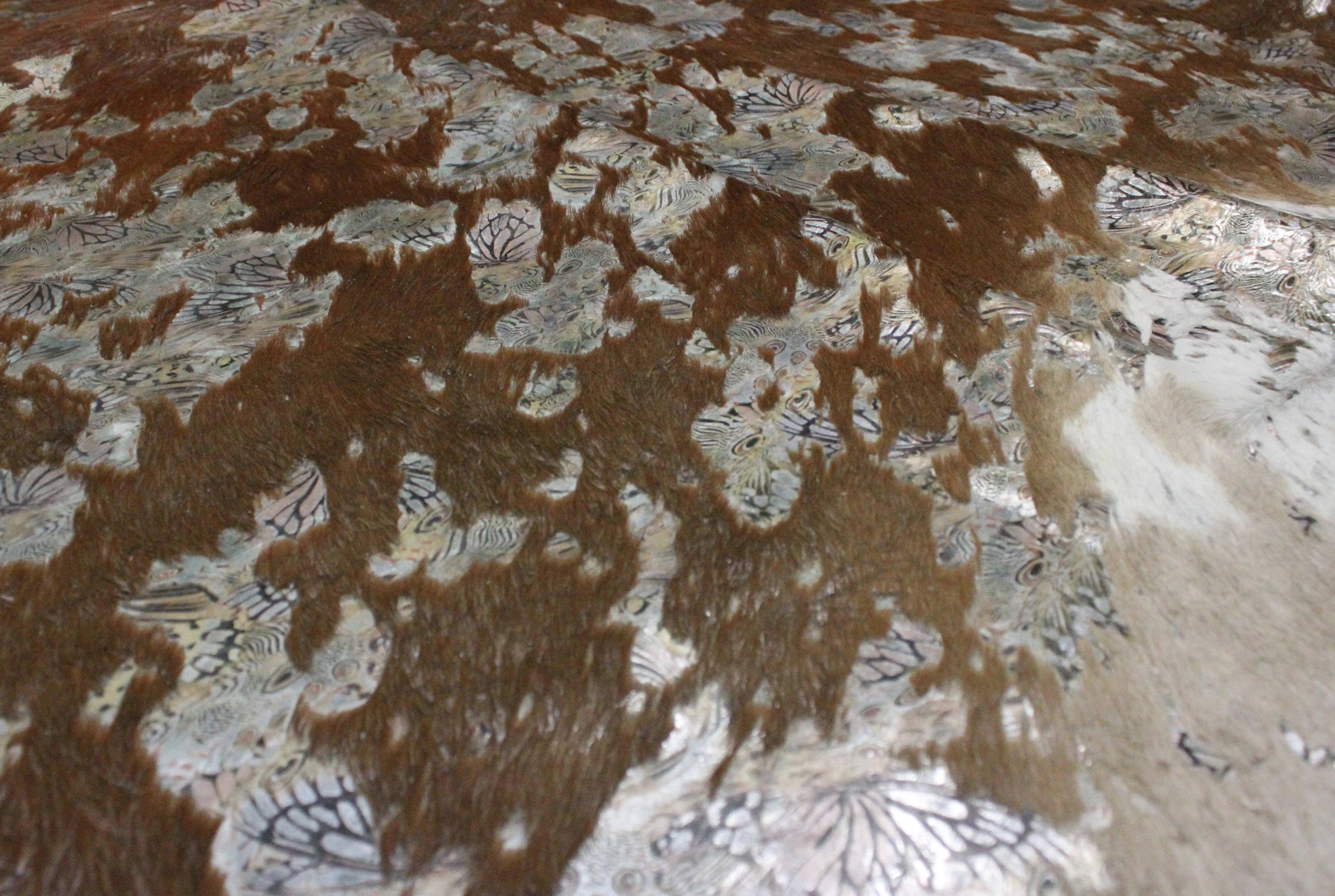 Butterfly Print on Tricolor COWHIDE - 84x74 INCHES - Premium Cowhide