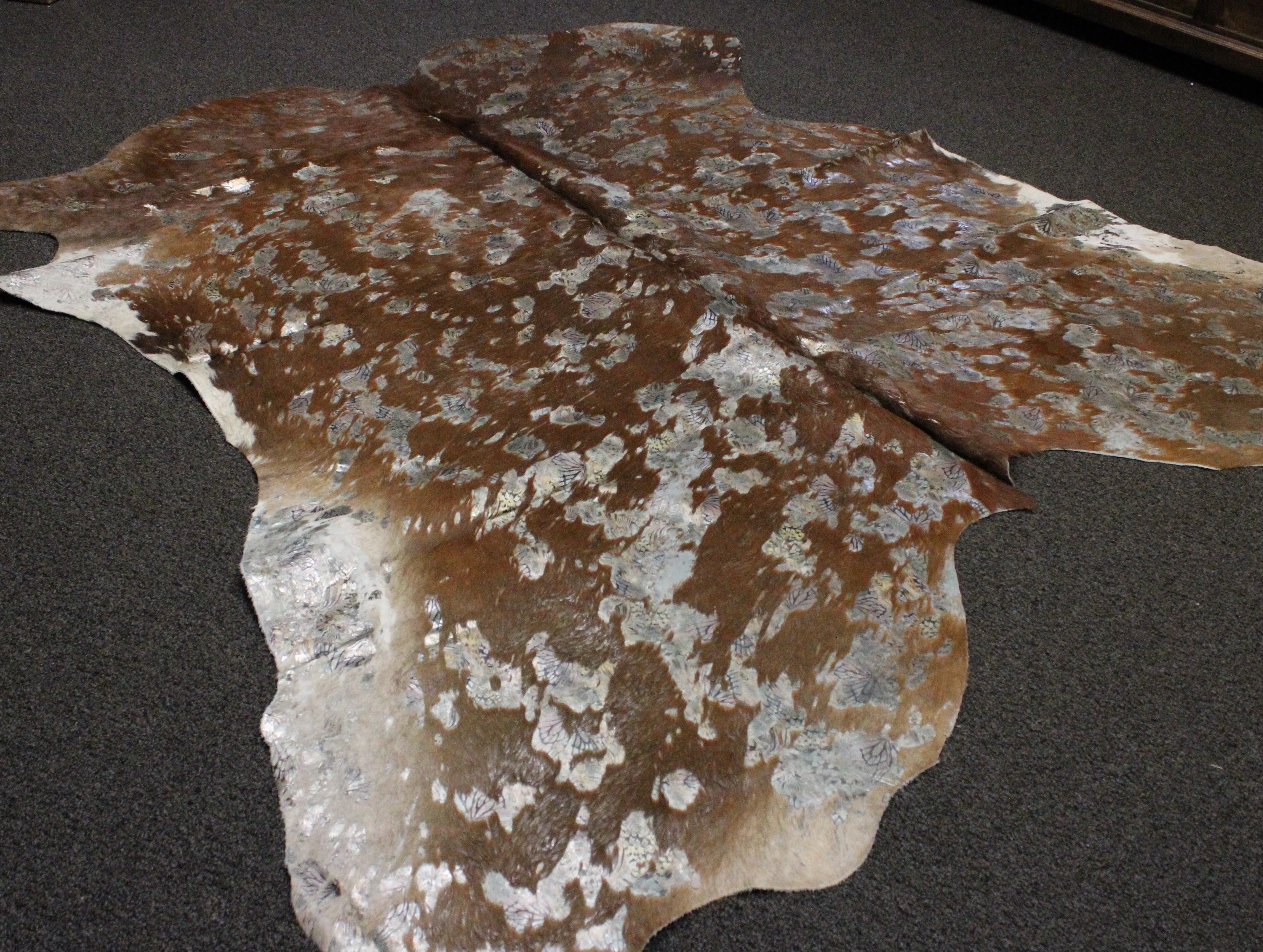 Butterfly Print on Tricolor COWHIDE - 84x74 INCHES - Premium Cowhide