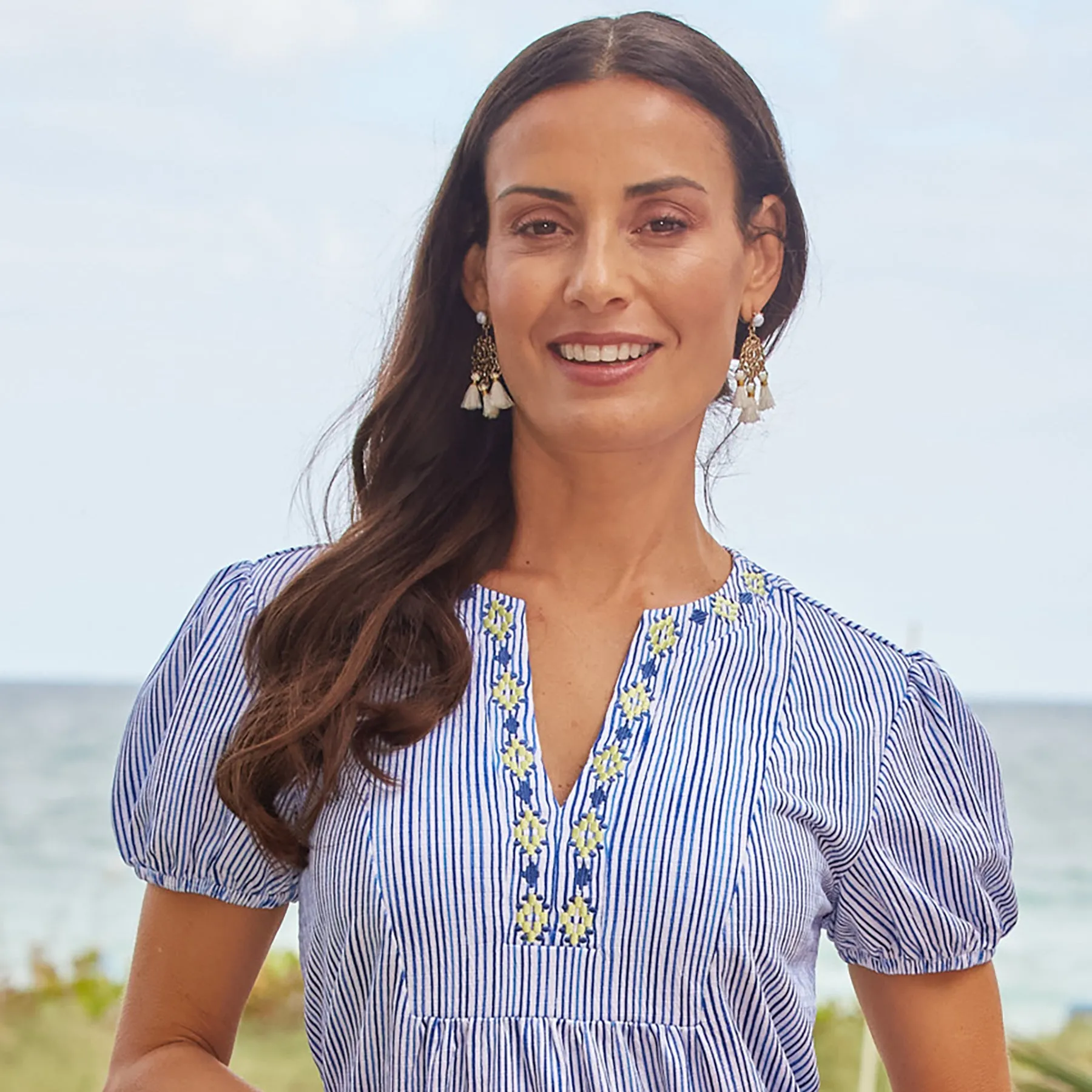 Cabana Life UV Protection Puff Sleeve Tiered Dress
