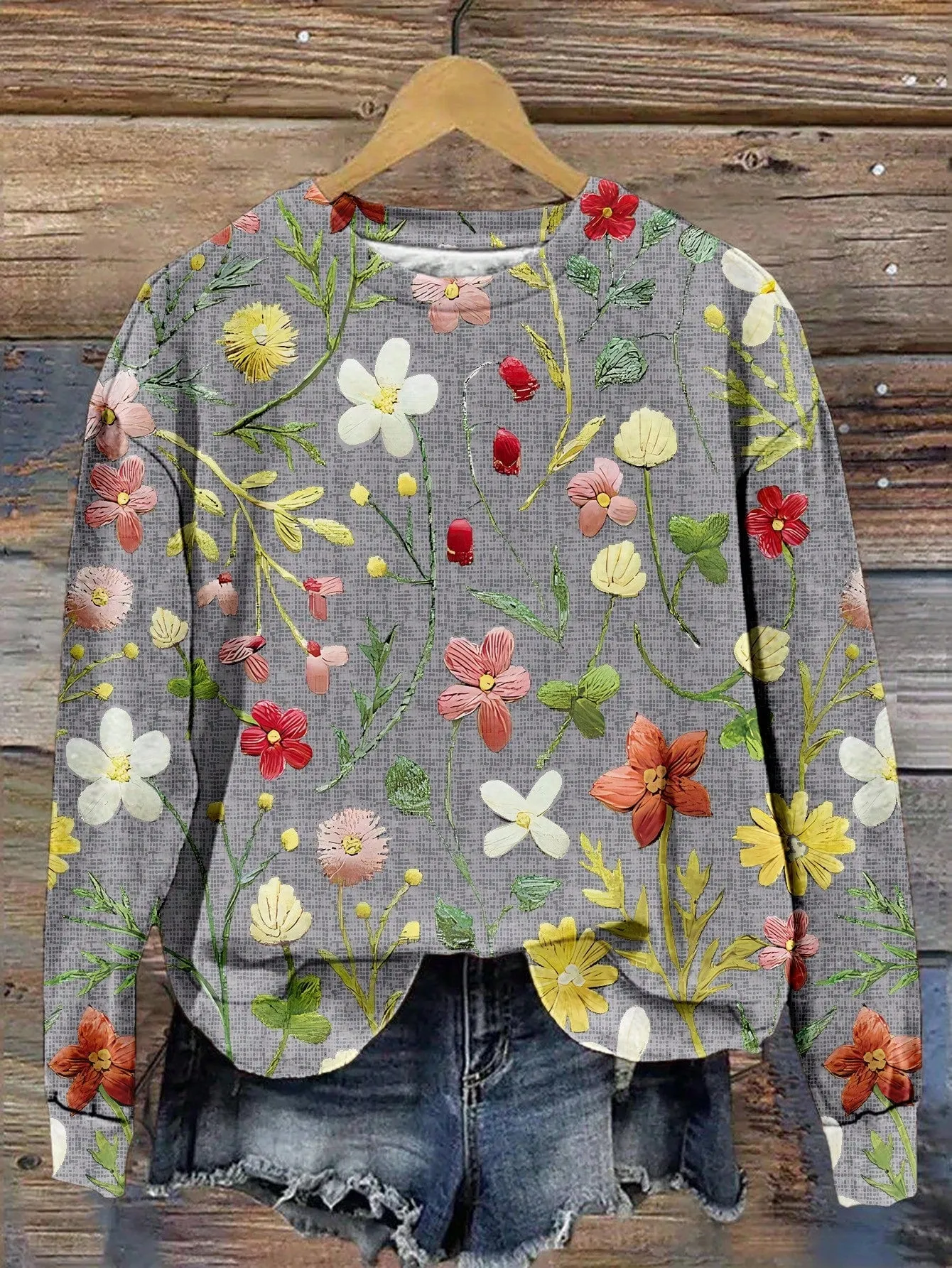 Casual Round Neck Long Sleeve Loose Sweatshirt