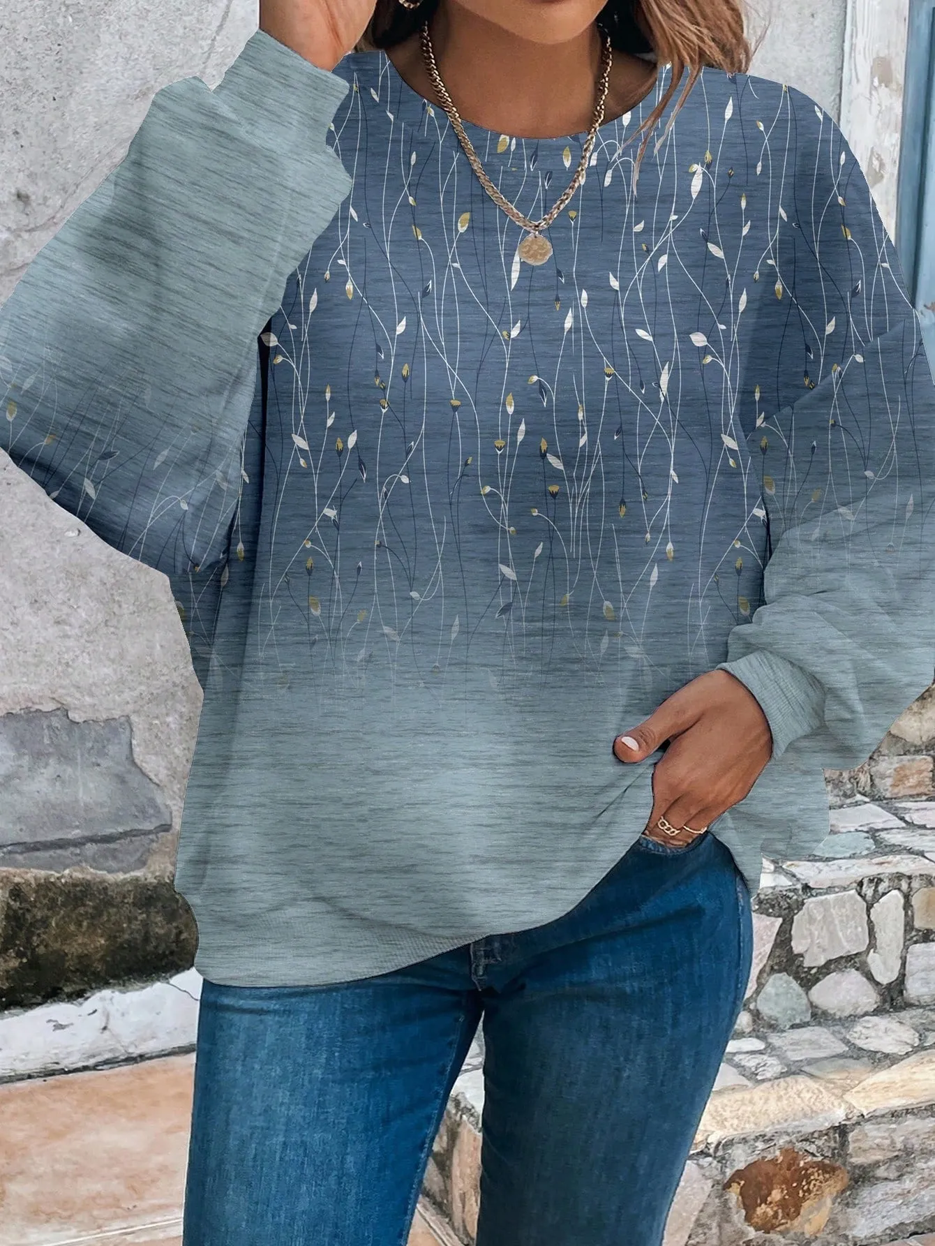 Casual Round Neck Long Sleeve Loose Sweatshirt