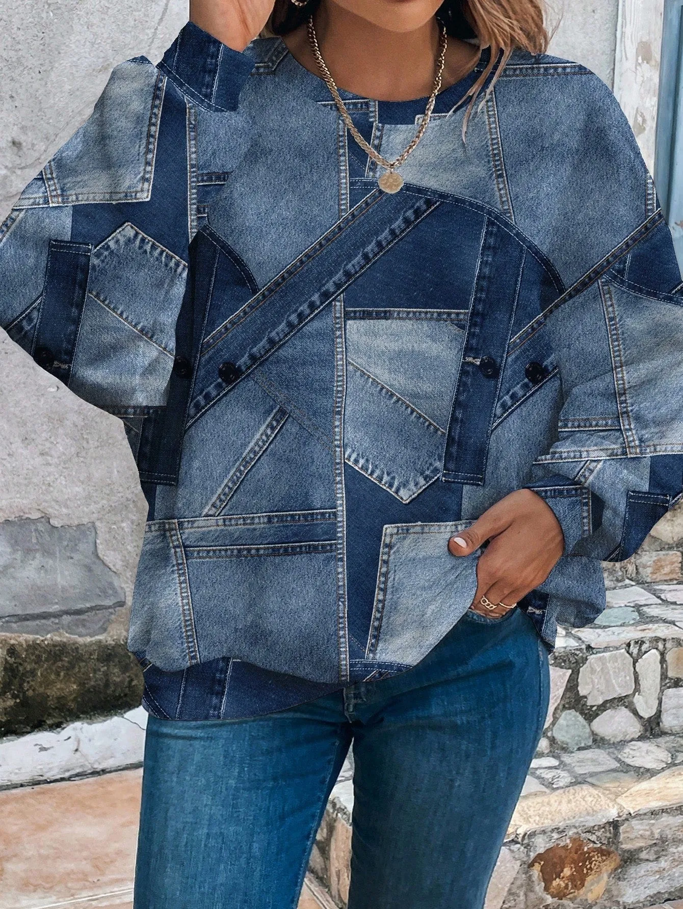 Casual Round Neck Long Sleeve Loose Sweatshirt