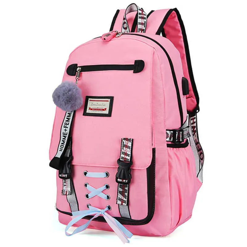 Casual School Bags For Girls Women Backpacks Fashion School Backpack USB Charging Schoolbag Backpack Child Kids Bag Mochila Y0721