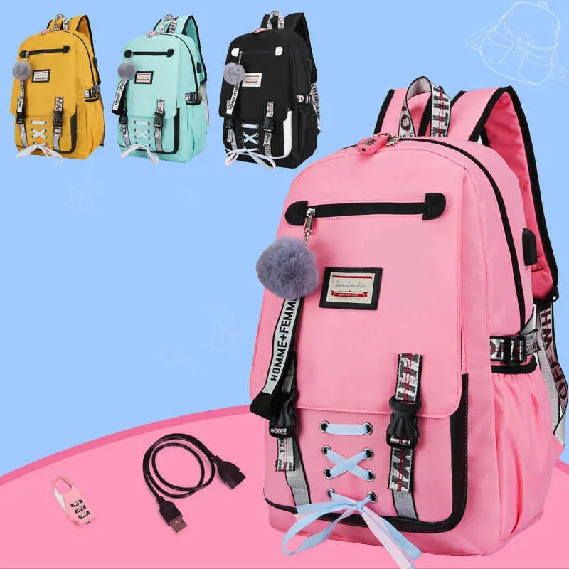 Casual School Bags For Girls Women Backpacks Fashion School Backpack USB Charging Schoolbag Backpack Child Kids Bag Mochila Y0721