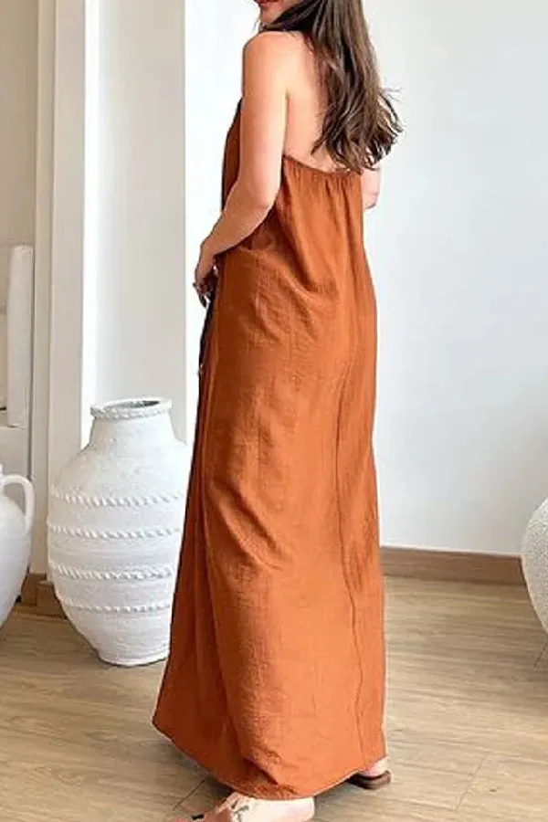 Casual Solid Color Sleeveless Neck Dress