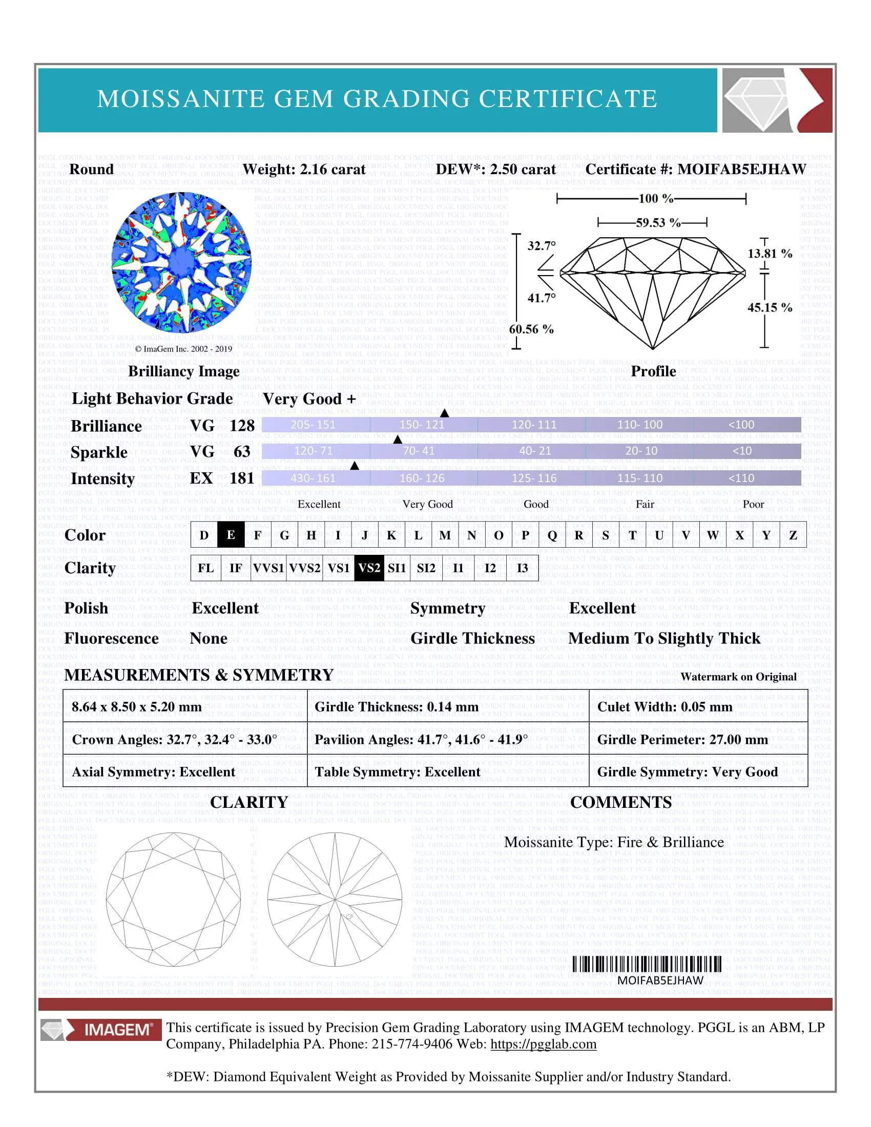 Certified Round Fire & Brilliance Loose Moissanite Stone - 2.50 Carats - E Color - VS2 Clarity