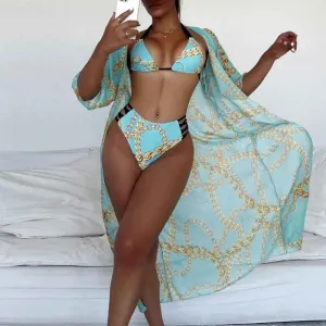 Chain Print Cut Out 3PCS Swimsuit Set