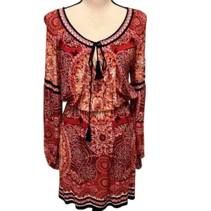 Chelsea &amp; Violet Bohemian Red Butterfly Print Dress Size S