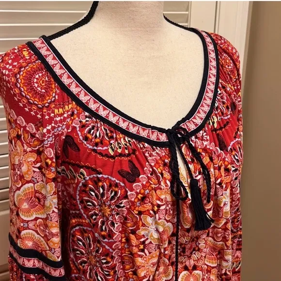 Chelsea &amp; Violet Bohemian Red Butterfly Print Dress Size S