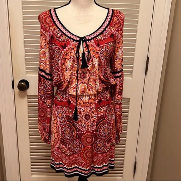 Chelsea &amp; Violet Bohemian Red Butterfly Print Dress Size S