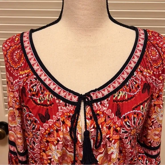 Chelsea &amp; Violet Bohemian Red Butterfly Print Dress Size S