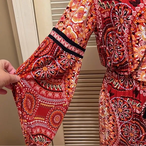 Chelsea &amp; Violet Bohemian Red Butterfly Print Dress Size S
