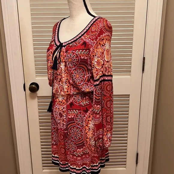 Chelsea &amp; Violet Bohemian Red Butterfly Print Dress Size S