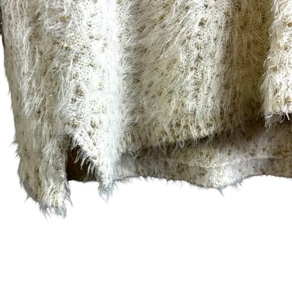 Chico's Furry Cream Sweater Gold Metallic Threads NWT Soft Flowy Cuddly Med