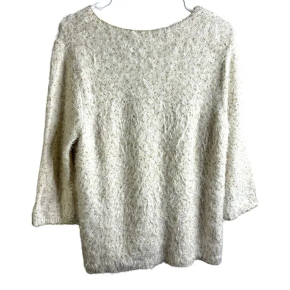 Chico's Furry Cream Sweater Gold Metallic Threads NWT Soft Flowy Cuddly Med