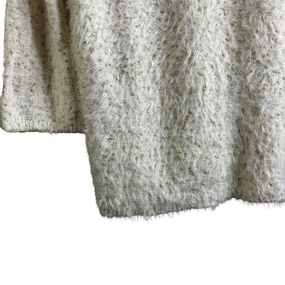 Chico's Furry Cream Sweater Gold Metallic Threads NWT Soft Flowy Cuddly Med