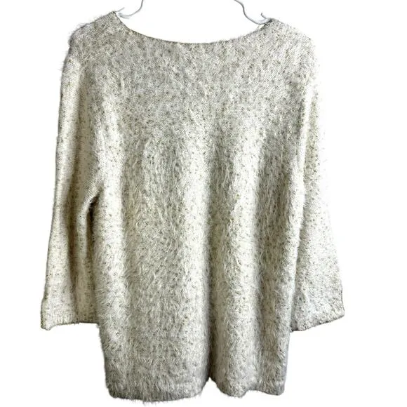 Chico's Furry Cream Sweater Gold Metallic Threads NWT Soft Flowy Cuddly Med
