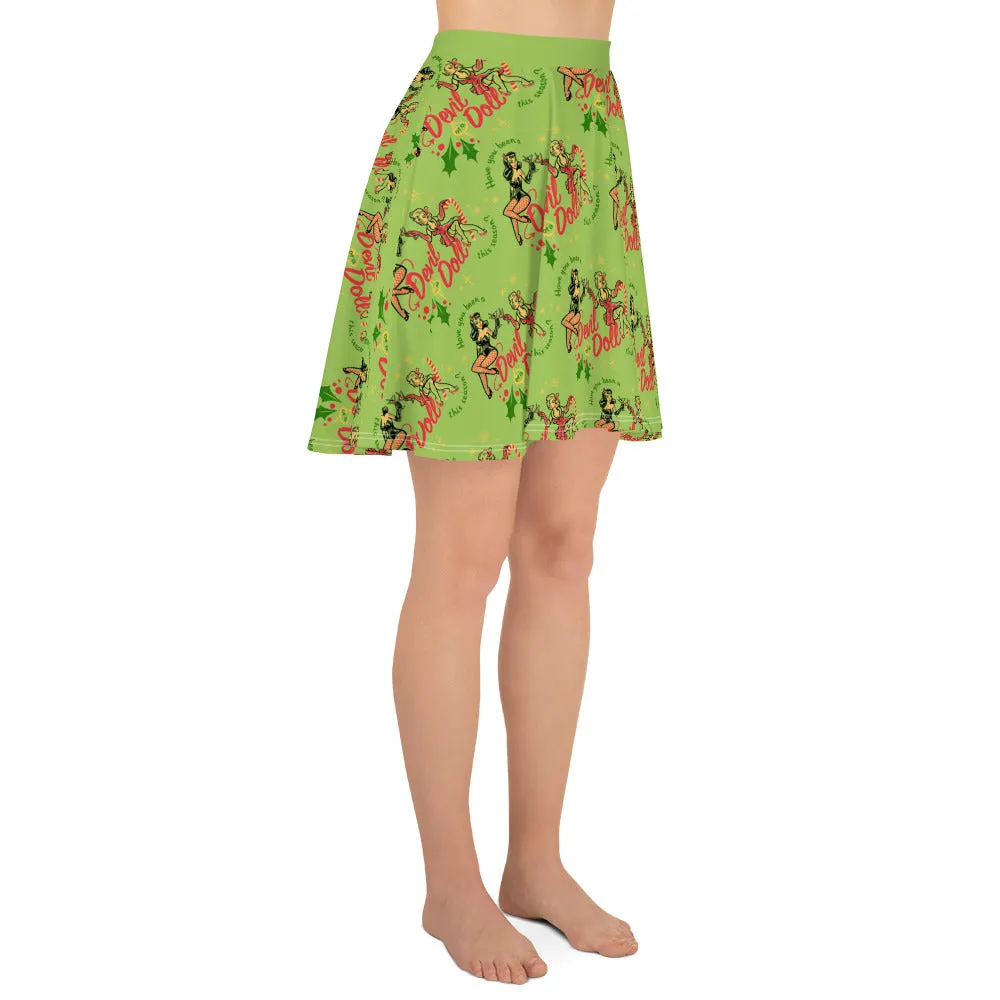 Christmas Pinup Flowy Skirt - creature green